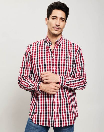 Chemise droite à carreaux rouge/noir/blanc